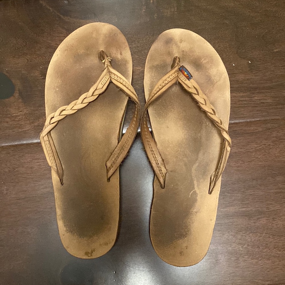 Rainbow Brown Braided Sandals M